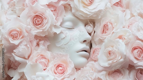 Beautiful young woman face makeup with pink rose flower Beauty concept design