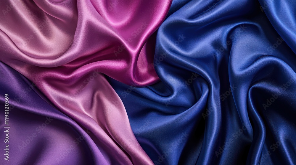 An abstract design featuring a seamless gradient of dark blue, purple, and pink silk satin, creating a smooth, luxurious fabric effect for an elegant backdrop. An abstract design featuring a seamless gradient of dark blue, purple, and pink silk satin, creating a smooth, luxurious fabric effect for an elegant backdrop.