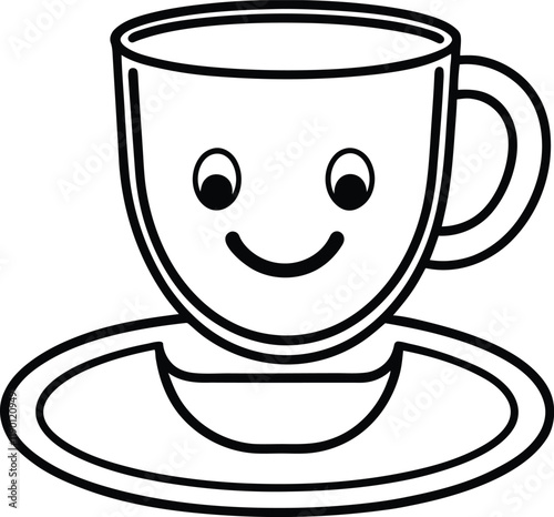 A Cute smiling cup plate vector, a smiling cup plate silhouette vector art, a smiling cup plate line art vector illustration