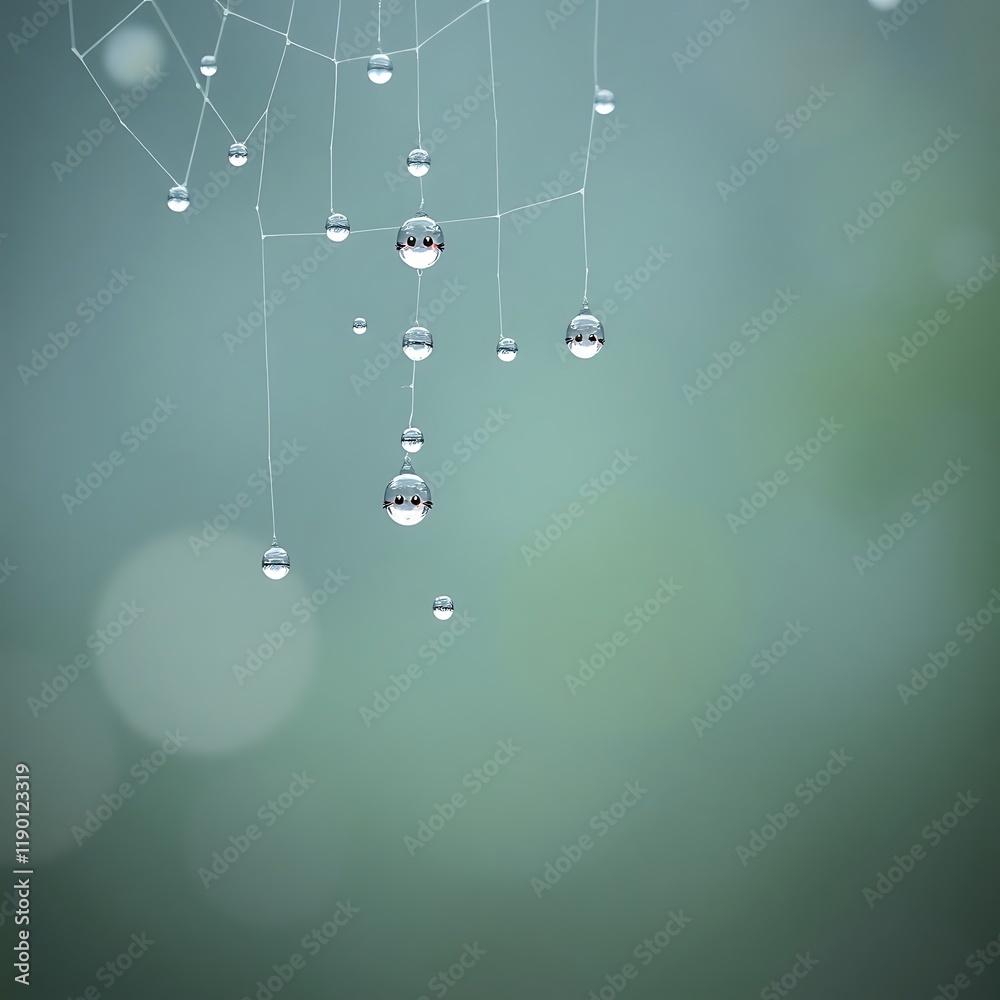 Obraz premium Dewdrops on spiderweb, bokeh background. (2)