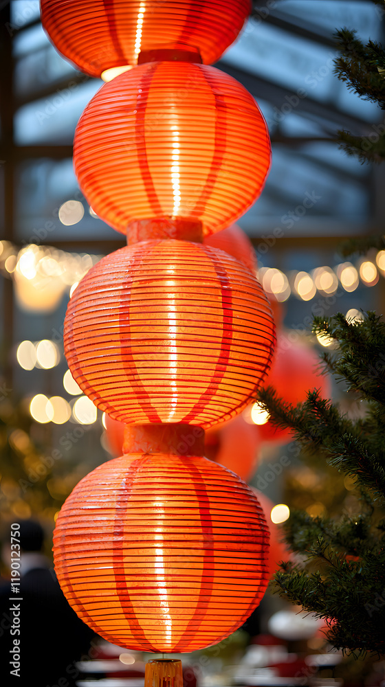 Fototapeta premium Vibrant red lanterns glowing warmly