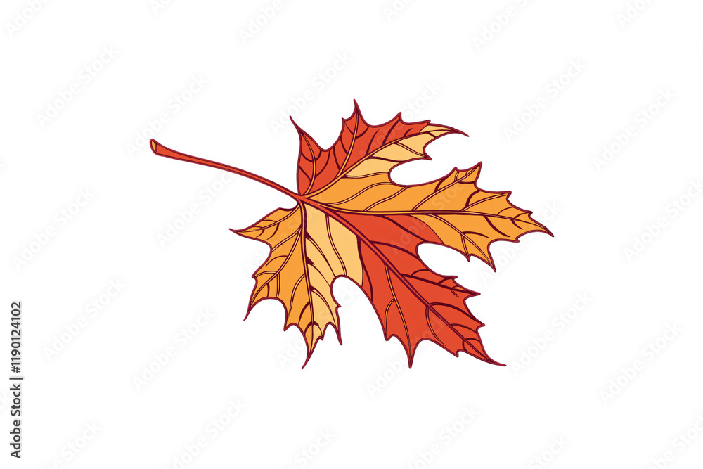 A strikingly detailed orange and red autumn leaf with vivid veins, embodying the essence of autumnal transformation, isolated on a transparent background A strikingly detailed orange and red autumn leaf with vivid veins, embodying the essence of autumnal transformation, isolated on a transparent background