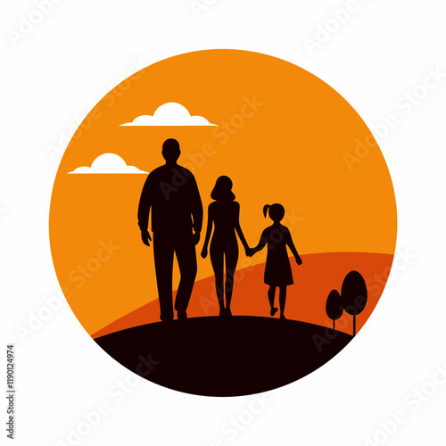 vector-silhouette-of-happy-family-walks-on-nature 1