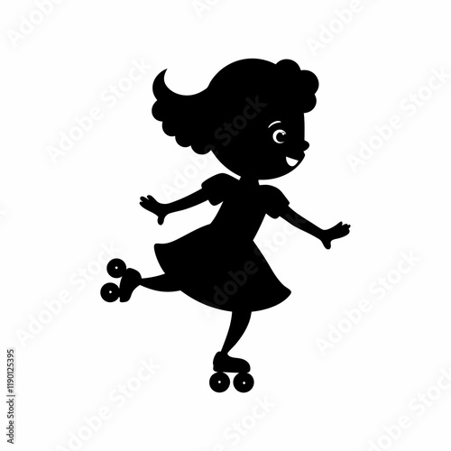 vector-silhouette-of-little-girl-dark-skin-rides 1