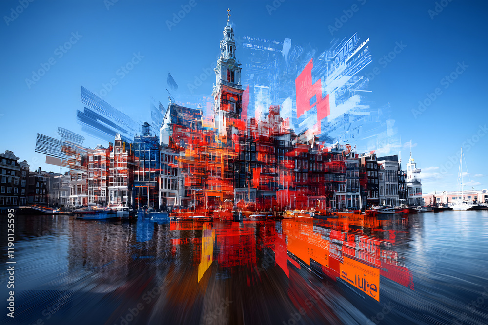 Fototapeta premium Digitale Transformation einer europäischen Stadtlandschaft