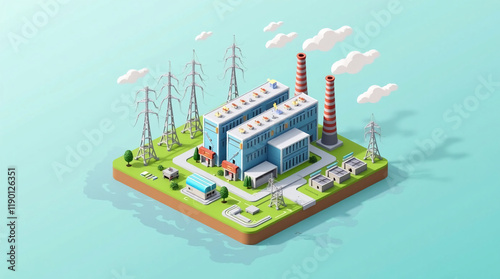 Power Plant and Energy Grid Isometric Vector Design. 
