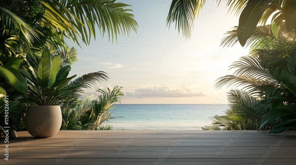Fototapeta premium Sunset view of lush tropical garden on koh samui island