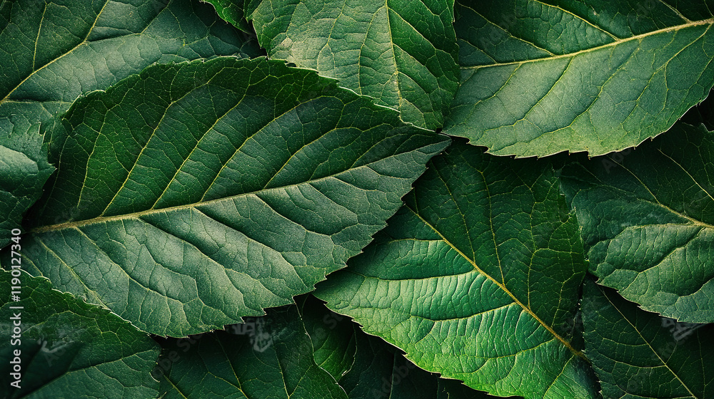 Fototapeta premium Marco Dark green leaf closeup texture background wallpaper
