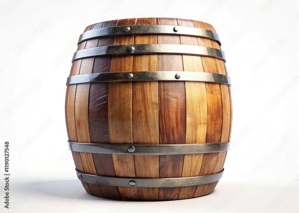 Obraz premium High-resolution 3D render: isolated wine barrel on pristine white, perfect stock photo.