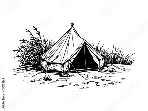 camping or hiking tent hand drawn style illustration vector, camping or hiking tent Silhouette black vector isolated on white background