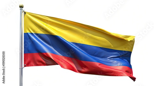 Free Download High-resolution image: Colombia's waving flag, realistically rendered fabric texture, attached to a pole.  A national symbol in HD. - GFXLoad