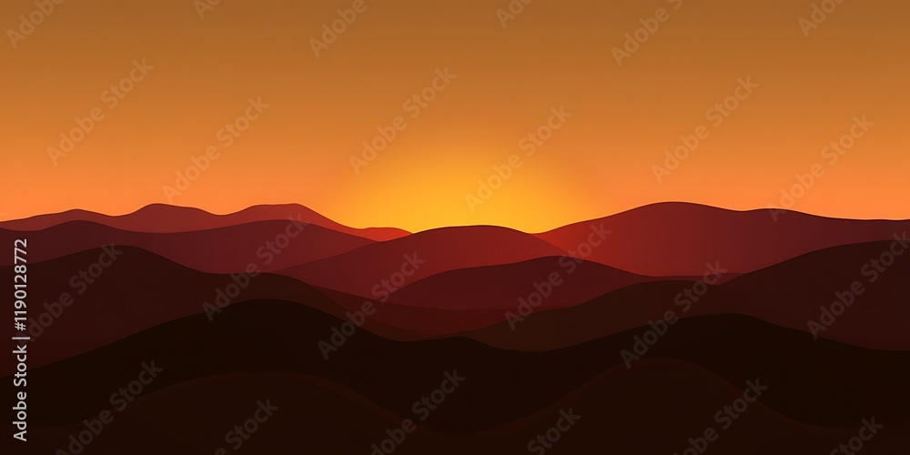 Fototapeta premium Sunset over rolling hills, peaceful landscape, nature background, ideal for travel brochures