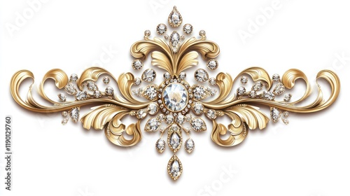 Golden jeweled ornament on white for graphic design