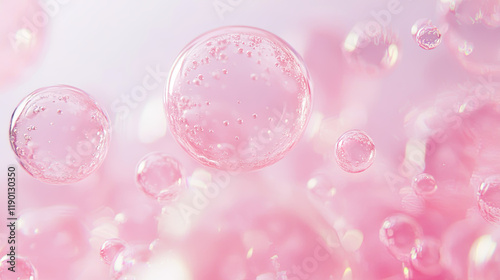 Pink Collagen bubbles Drops pink serum cream lotion drop into skin cells bubbles texture  background