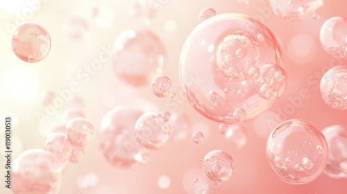 Pink Collagen bubbles Drops pink serum cream lotion drop into skin cells bubbles texture  background