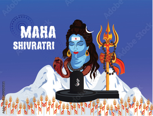 Hindu festival Maha Shivratri. Vector illustration Of Shivratri, Maha Shivratri with hindi massage om maha shivaya