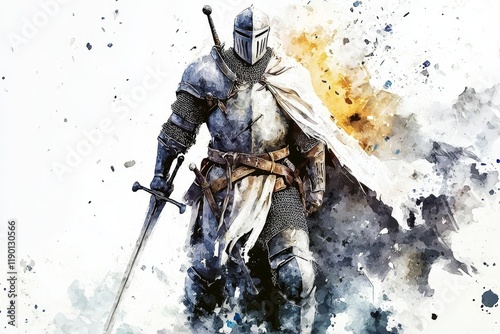 Depiction of a medieval knight against a white backdrop.