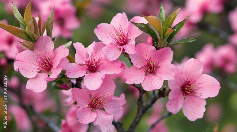 Obraz premium A close-up of several pink flowers with many petals. The flowers are slightly overlapping and have a blurred, soft look.