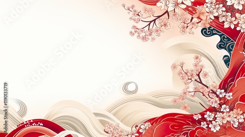 organic asian japanese line wave pattern oriental pattern traditional copy space with white background
