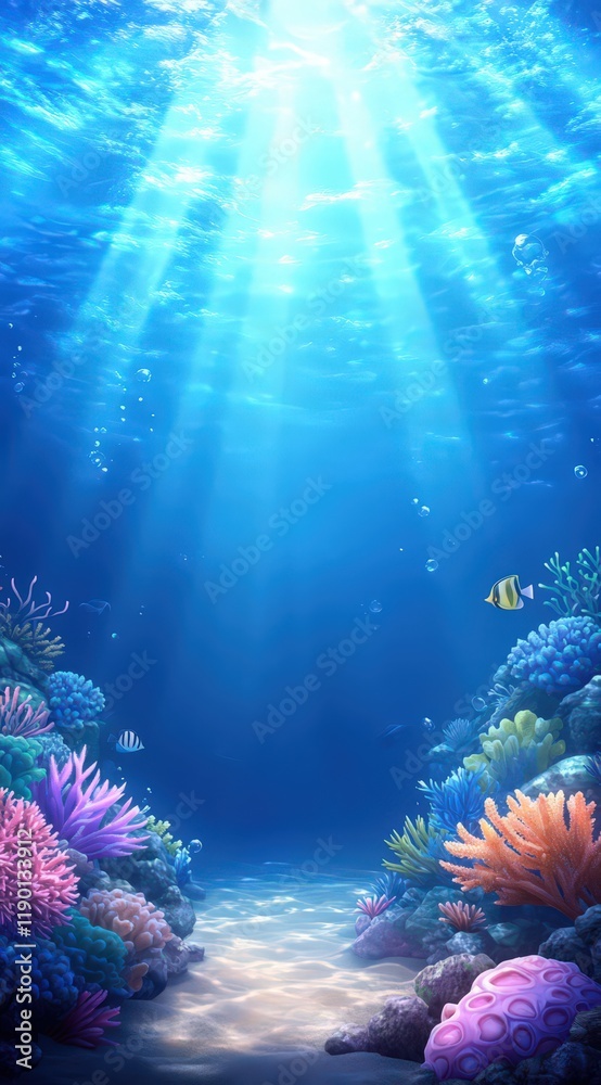 Fototapeta premium Underwater Paradise: Sunbeams Illuminate Vibrant Coral Reef