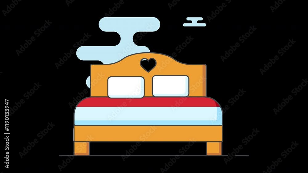 A cartoon illustration of a cozy bed with a heart-shaped headboard on a flat background. A cartoon illustration of a cozy bed with a heart-shaped headboard on a flat background.