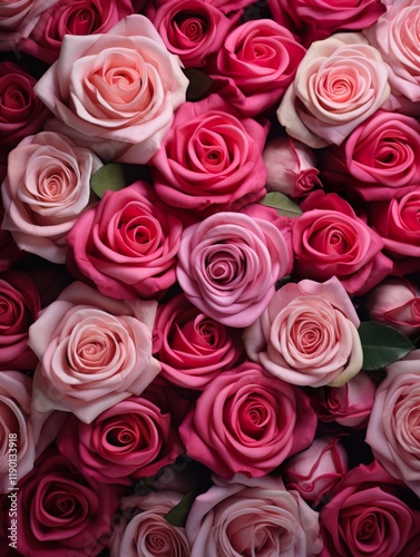 Vertical top view red and pink rose love and wedding decoration Valentines day background