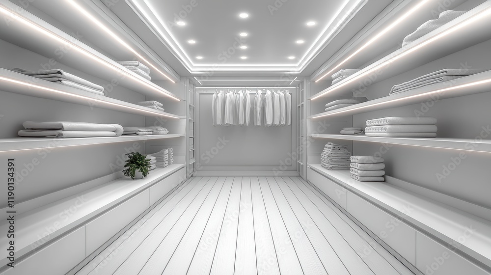 shelves and an empty white wardrobe in the changing are shelves and an empty white wardrobe in the changing are