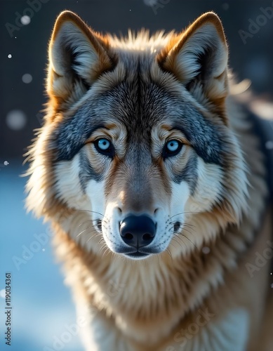  Gray wolf in a snowy white background.