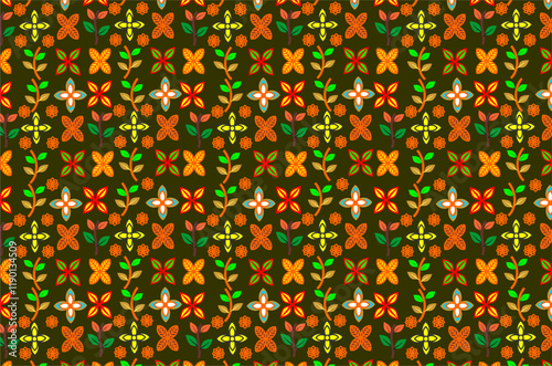 Seamless pattern with colorful floral, flower and leaf elements. Perfect for background, wallpaper, fabric, textile, wrapping paper and other commercial needs.