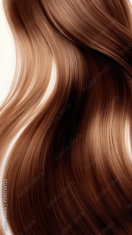 Fototapeta premium Beautiful model girl with Brown hair strand,silky healthy chestnut wavy hair strand,hair wavy ribbon, with smooth,Keratin straightening,Treatment,straight long hair,procedures,Smooth hairstyle.