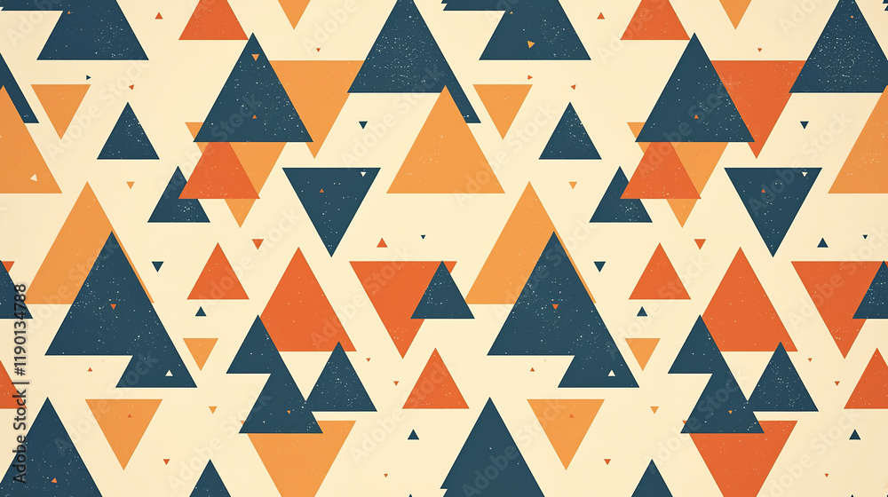 The image features a pattern of orange and dark blue triangles arranged in a grid-like fashion against a light beige background The image features a pattern of orange and dark blue triangles arranged in a grid-like fashion against a light beige background