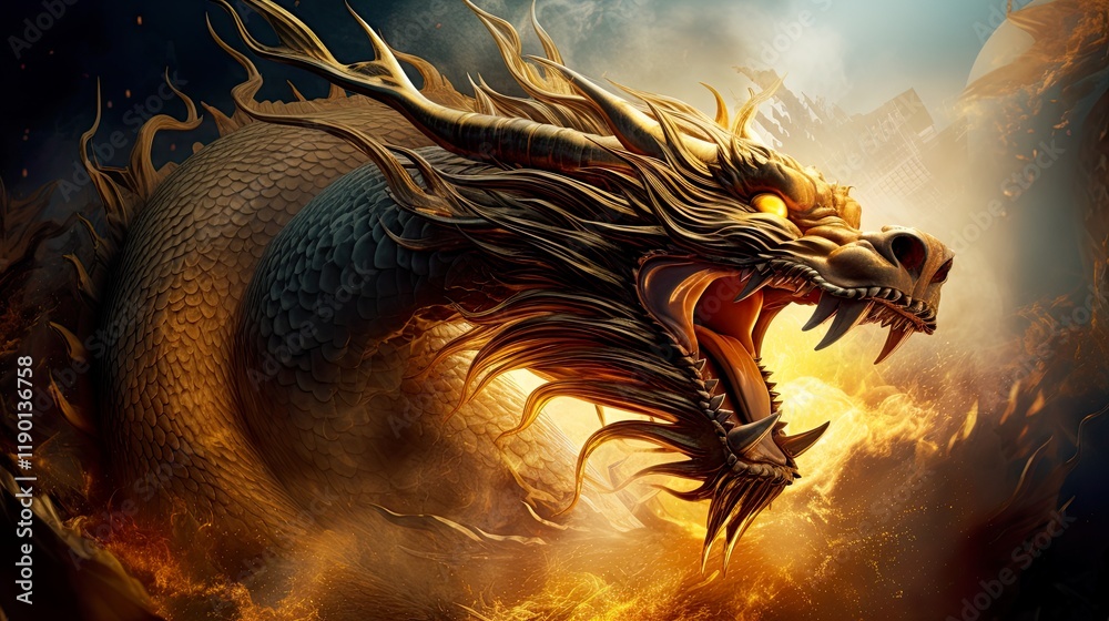 Chinese new year dragon and Happy new year Golden traditional chinese dragon background Chinese new year dragon and Happy new year Golden traditional chinese dragon background