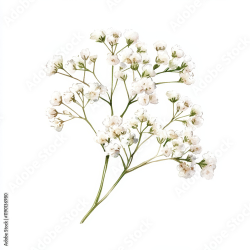 delicate cluster of baby breath flowers, showcasing their soft white petals and slender green stems, evokes sense of