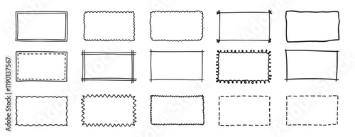 doodle hand drawn rectangle frames set. rectangle shape. Scribble pencil square empty text box. Line border design elements.