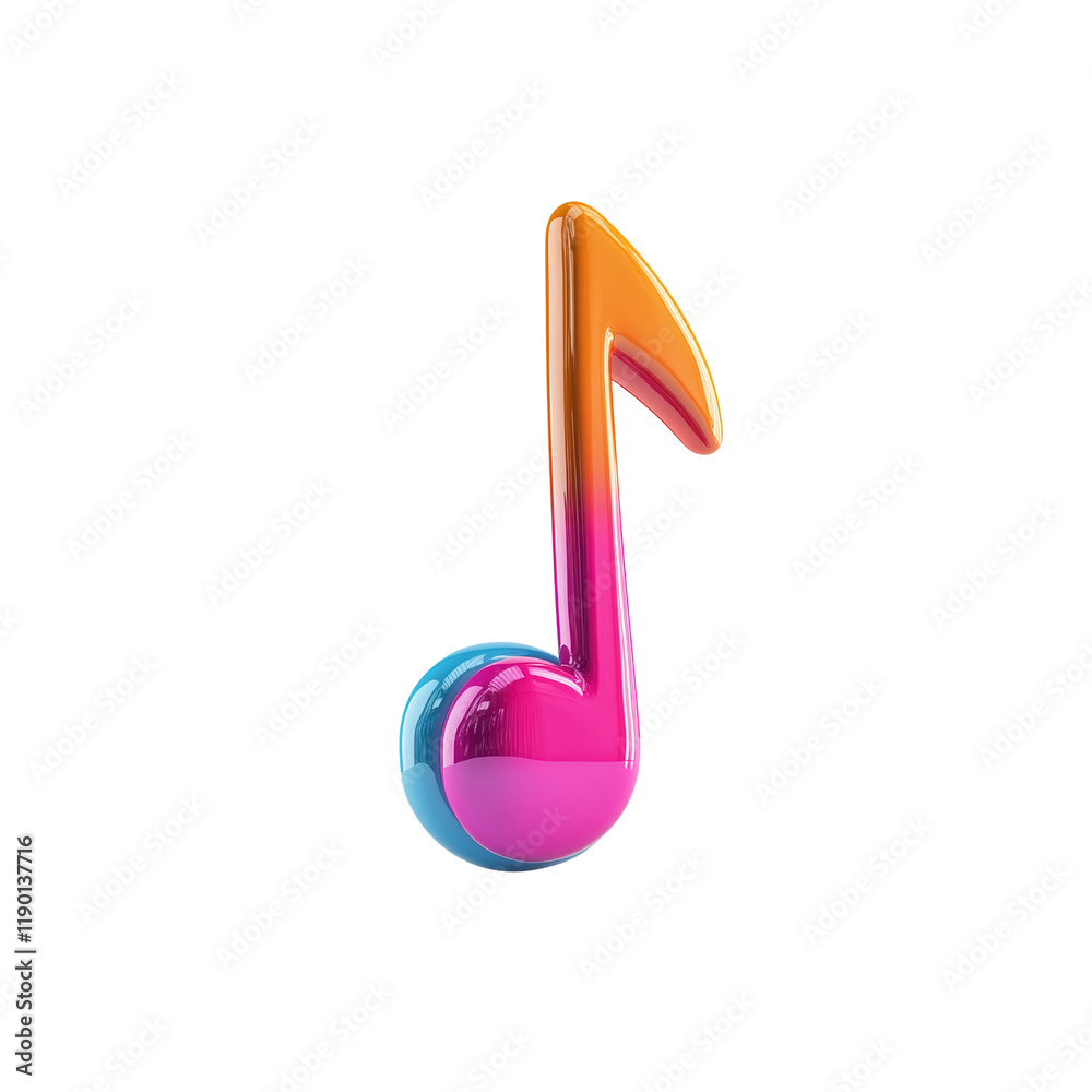 Colorful 3D Rendered Music Note Icon - Gradient Pink, Orange, and Blue Colorful 3D Rendered Music Note Icon - Gradient Pink, Orange, and Blue