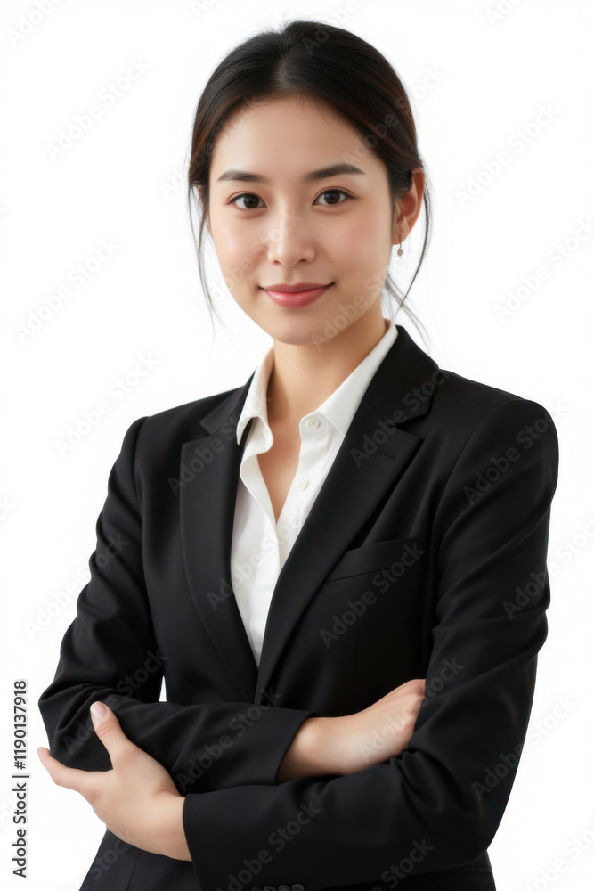 Asian businesswoman with her arms crossed, isolated on a white background Asian businesswoman with her arms crossed, isolated on a white background