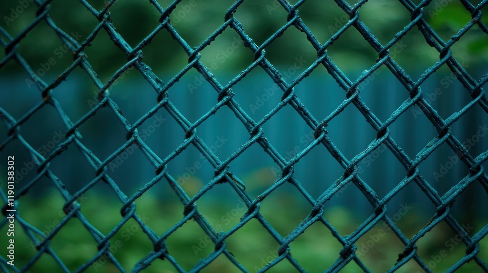 Teal chain link fence close-up. Teal chain link fence close-up.