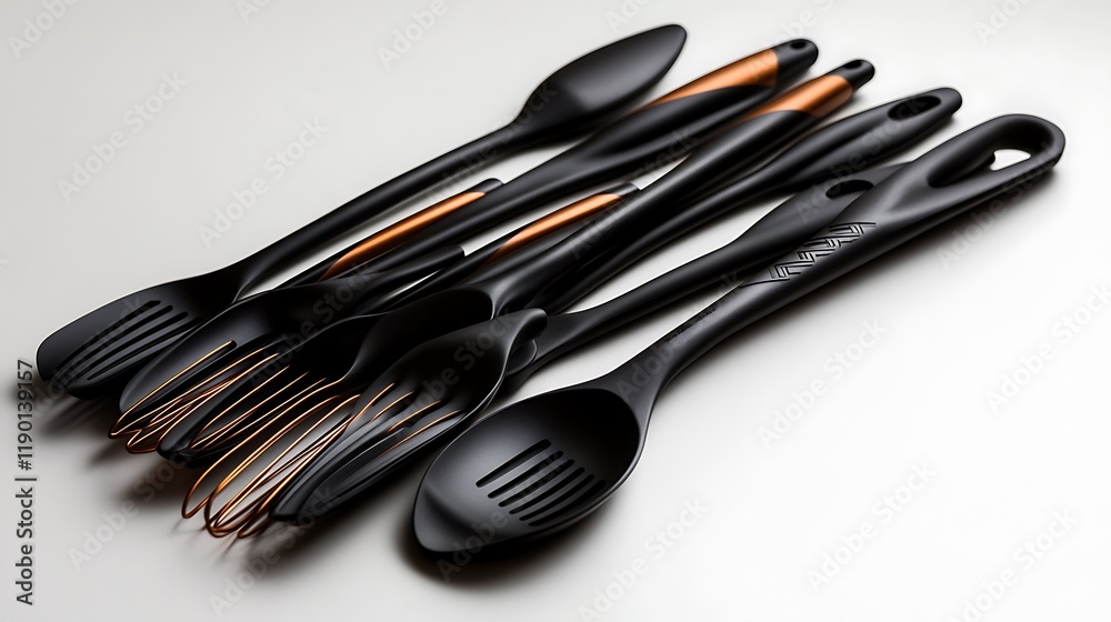 Elegant Black and Copper Kitchen Utensil Set Elegant Black and Copper Kitchen Utensil Set