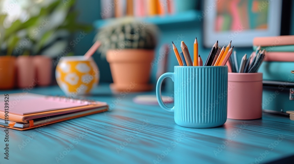 student creative desk mock up with colorful office supplies and cactus back to schoo student creative desk mock up with colorful office supplies and cactus back to schoo
