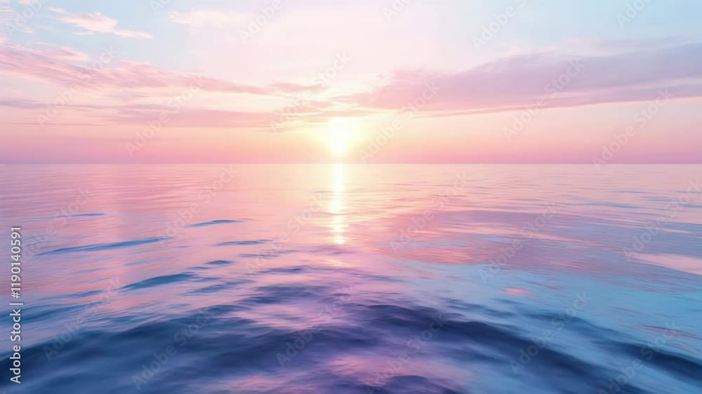 Serene Ocean Sunset Tranquil Reflection of Pink and Purple Hues on Calm Waters, Evoking Peace and Beauty in Horizon Sky. Serene Ocean Sunset Tranquil Reflection of Pink and Purple Hues on Calm Waters, Evoking Peace and Beauty in Horizon Sky.