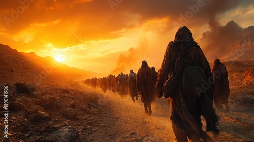 the exodus israelites walking through the desert photo