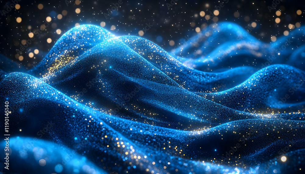 Obraz premium Glowing Blue Waves, Sparkling Background, Digital Art