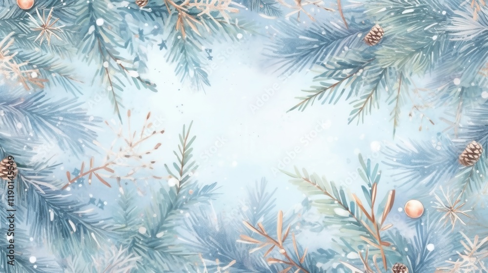 Festive Greenery Display, Lush Christmas tree branches arranged in a flat lay, embodying the spirit of the New Year and the warmth of nature's seasonal beauty.