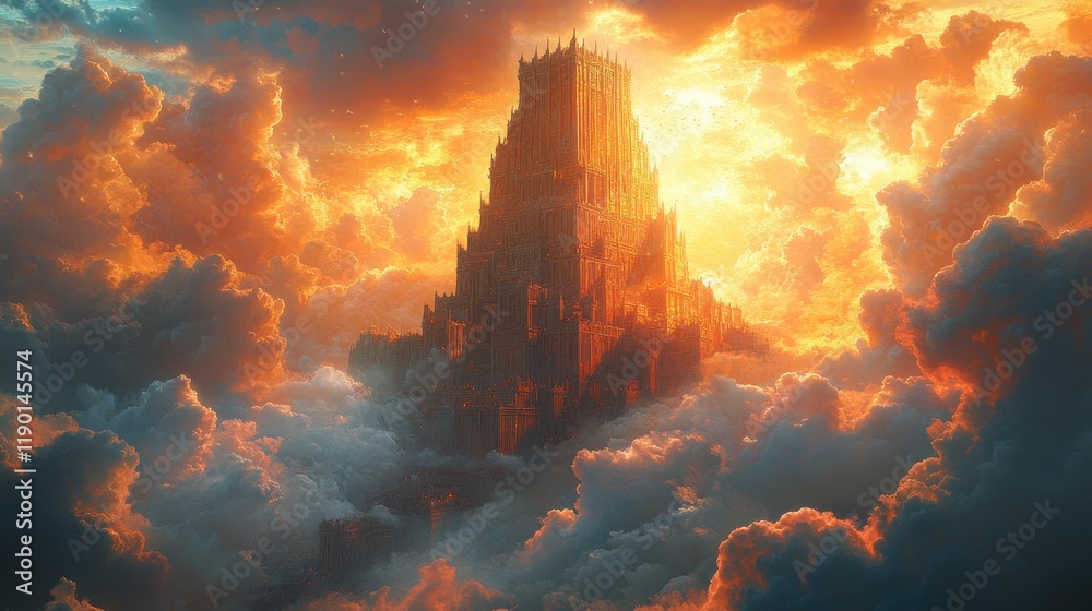 tower of babel reaching the clouds digital illustration tower of babel reaching the clouds digital illustration