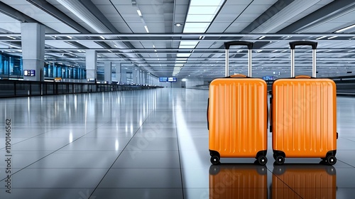 Abandoned Journey, two suitcases wait in solitude, surrounded by the stillness of an empty airport, echoing stories of travels untaken. photo