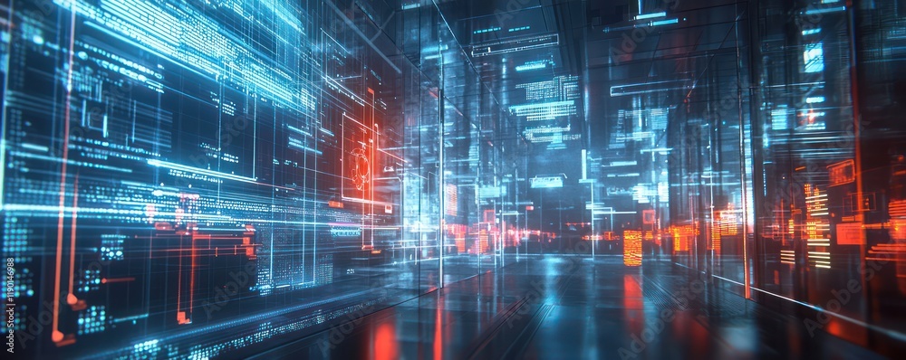 Fototapeta premium Visualization of AI in industrial settings via virtual displays.