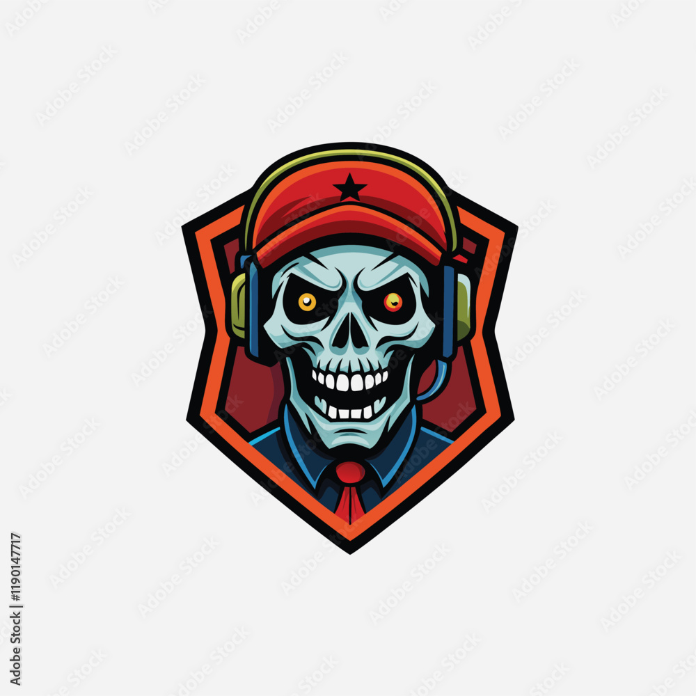 Skull with headset vector illustration. Head of character in headphones Isolated vector illustration Skull with headset vector illustration. Head of character in headphones Isolated vector illustration