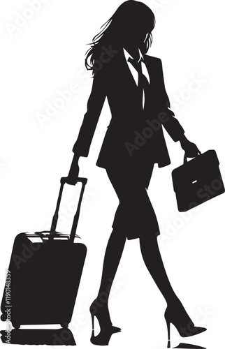 Pretty Young Business Boss Woman Black Filled Silhouette Vector Illustration Icon