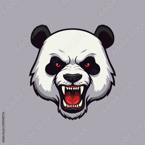 A stylized illustration depicts an angry panda head with bared teeth and glowing red eyes.