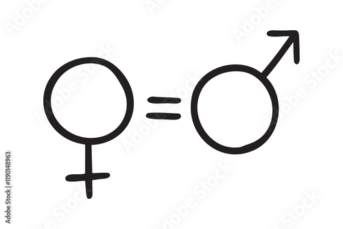 woman equality doodle hand drawn icon. Outline drawing feminist woman rights line clipart symbol